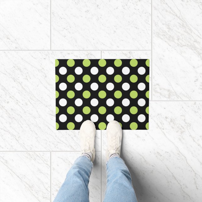 Polka Dots, Polka Dot Pattern, Green, Black Doormat (Indoor)