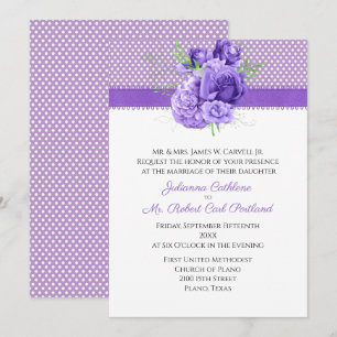 Polka Dots & Purple Flowers Wedding Invitation