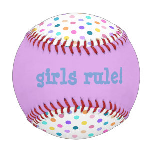 Polka dots purple girls rule custom baseball