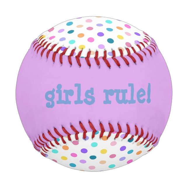 Polka dots purple girls rule custom baseball (Back)