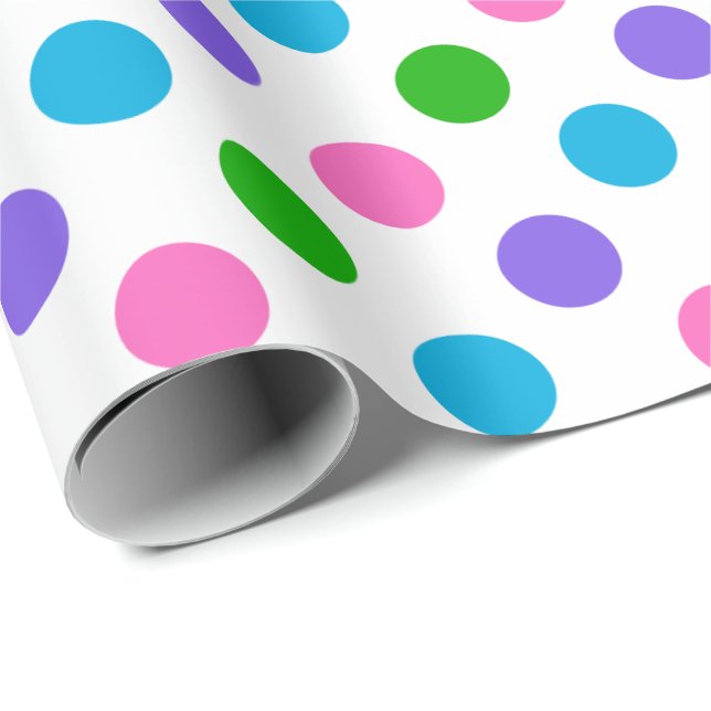 Polka Dots (Purple, Pink, Blue and Green) Wrapping Paper (Roll Corner)