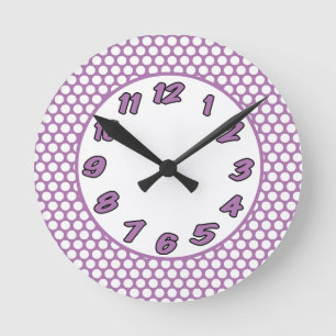 Polka Dots- Purple & White Round Clock