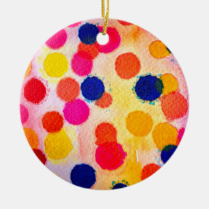 Polka dots rainbow waterclor ceramic tree decoration