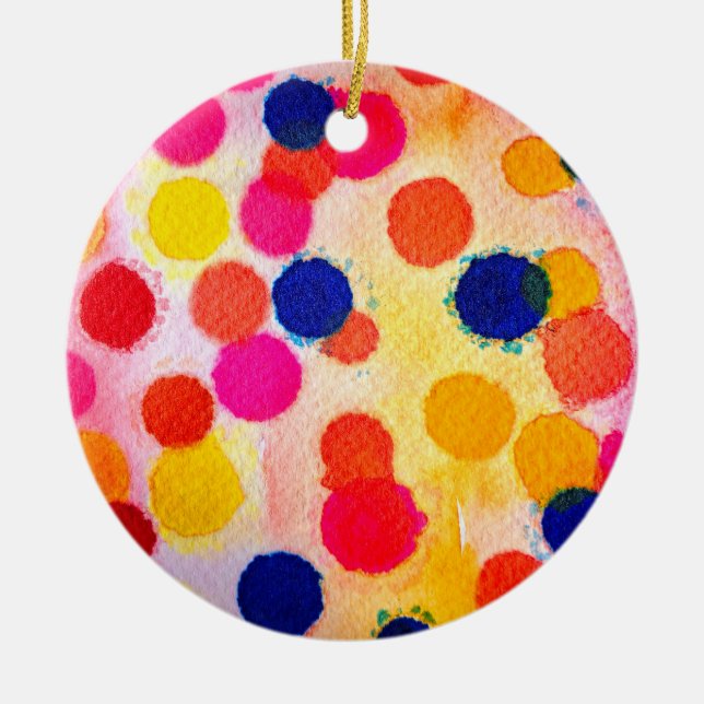 Polka dots rainbow waterclor ceramic tree decoration (Front)