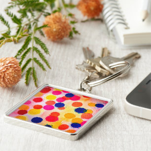Polka dots rainbow waterclor key ring