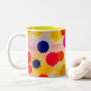 Polka dots rainbow waterclor Two-Tone coffee mug