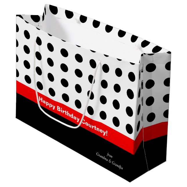 Polka Dots Red and Black Large Gift Bag (Front Angled)