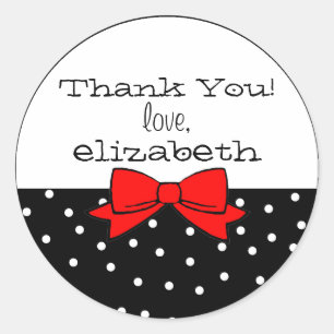 Polka Dots Red Bow Thank You Classic Round Sticker