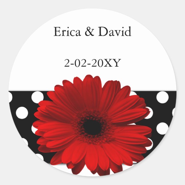 polka dots red gerbera envelope seals (Front)