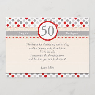 Polka Dots Red Grey Party Thank You Card