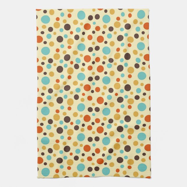 Polka Dots Retro Colours Blue Yellow Red Tea Towel (Vertical)