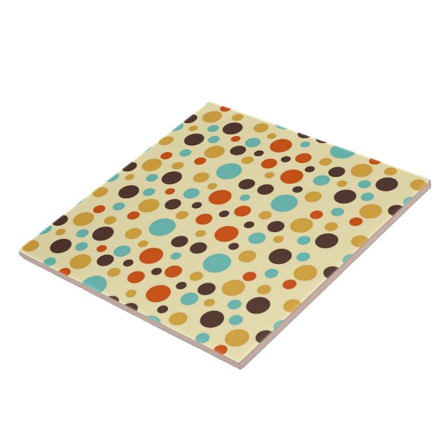 Polka Dots Retro Colours Blue Yellow Red Tile (Side)
