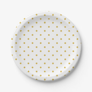 Polka-dots retro gold and white paper plate