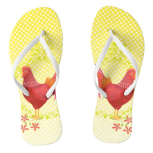 Polka Dots Rooster Yellow Flip Flops