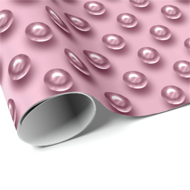Polka Dots Rose Gold Blush Pearls Pink Mauve Wrapping Paper (Roll Corner)