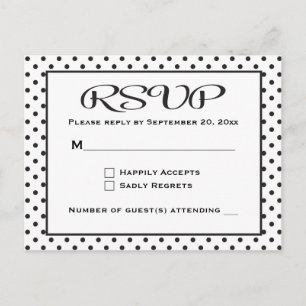 Polka Dots RSVP Black And White Wedding / Party Invitation Postcard