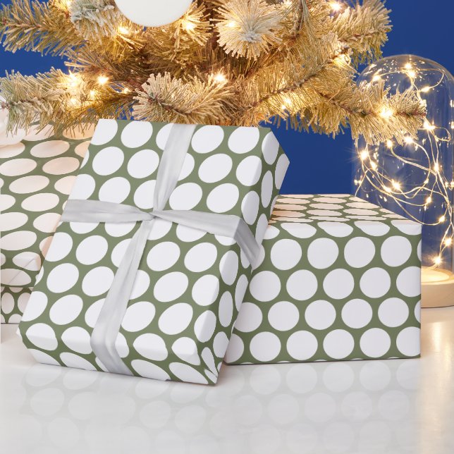 Polka Dots Sage Green and White  Wrapping Paper (Holidays)