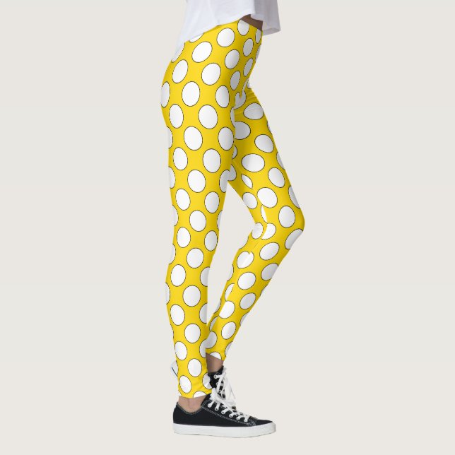 Polka Dots seamless pattern white / black contour Leggings (Right)