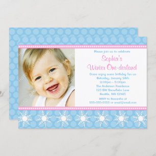 Polka Dots Snowflakes Winter Onederland Birthday Invitation