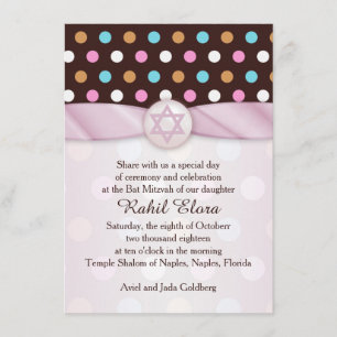 Polka dots, Star of David Bat Mitzvah Invitation