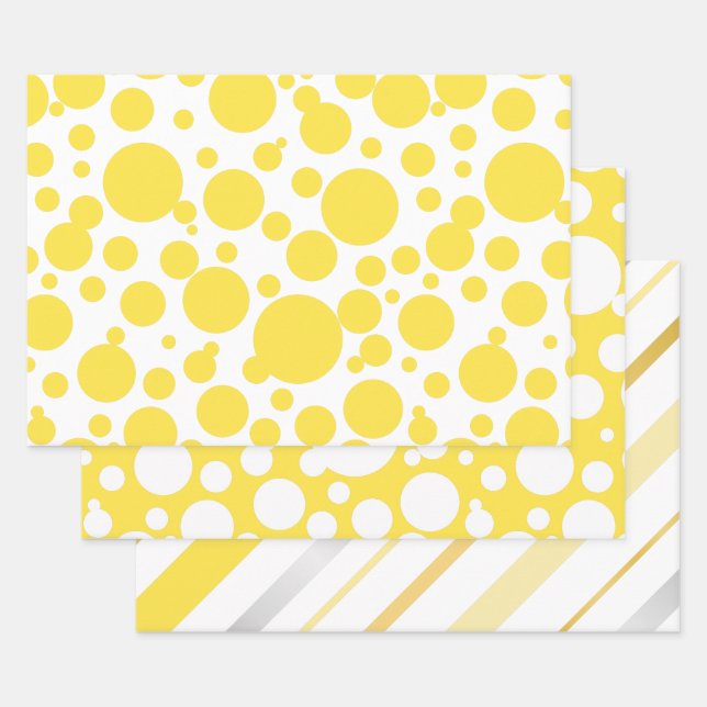 Polka Dots stripe pattern-Yellow-silver-golden Wrapping Paper Sheet (Set)