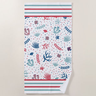 Polka Dots, Stripes, Fish and Coral Beach Towel