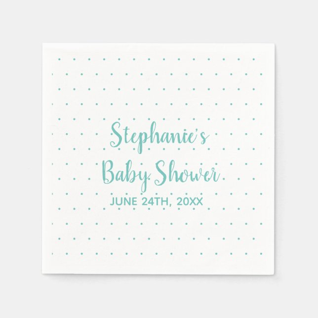 Polka Dots Teal Blue White Boy Girl Baby Shower Napkin (Front)
