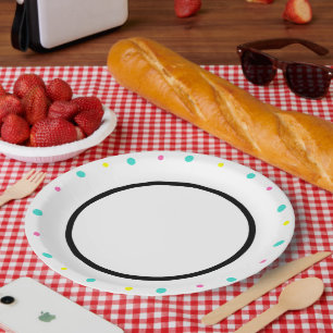 Polka Dots Turquoise Yellow Pink Black Paper Plate
