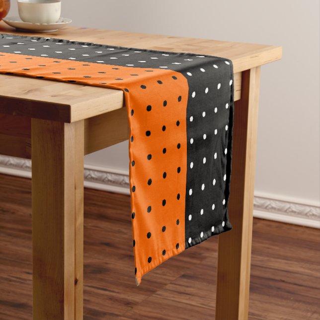 Polka Dots w Black and Orange Halloween Short Table Runner (In Situ)