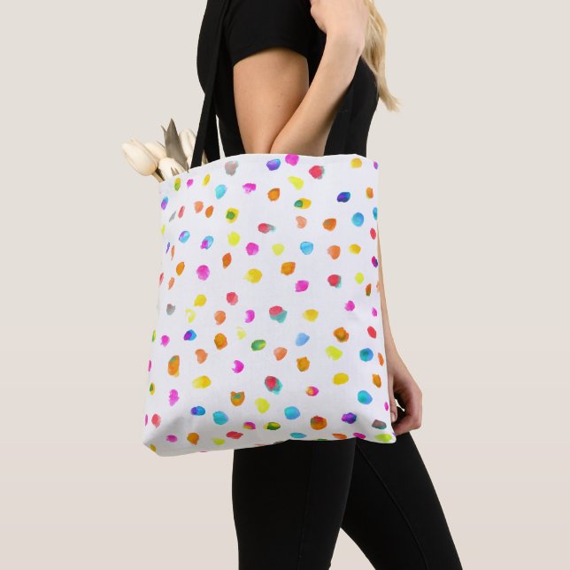 Polka dots watercolor boho pop art tote bag (Close Up)