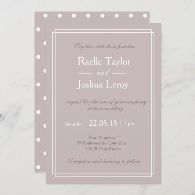 Polka dots white blush pink minimalist wedding invitation (Front/Back)