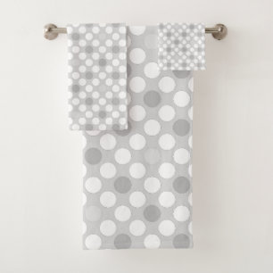 Polka dots white grey and white light grey bath towel set
