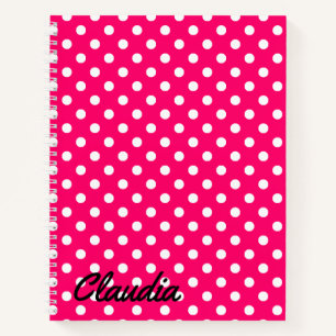 Polka Dots White Hot Pink Name Notebook