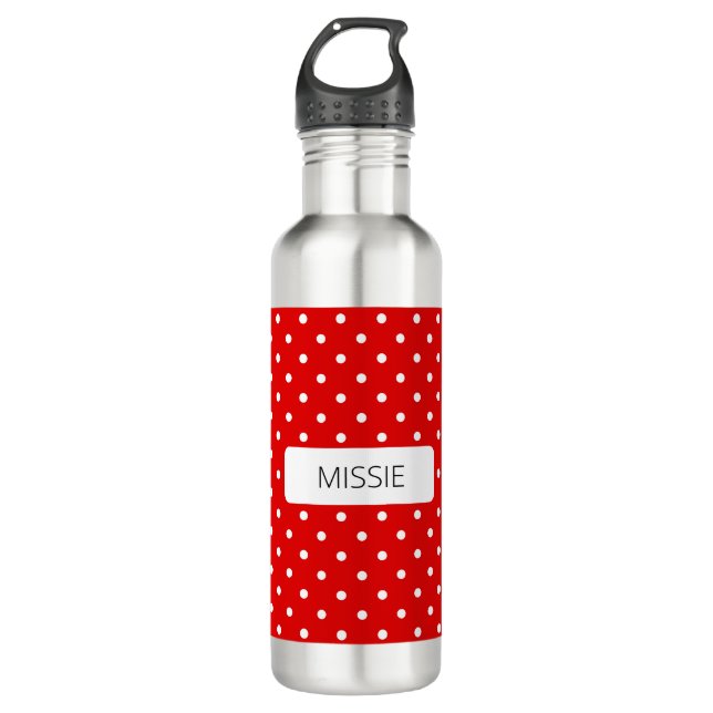 Polka Dots White On Red 710 Ml Water Bottle (Front)