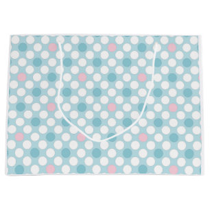 Polka dots white pink blue retro large gift bag