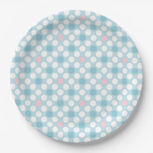 Polka dots white pink blue retro paper plate