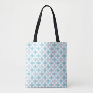 Polka dots white pink blue retro tote bag