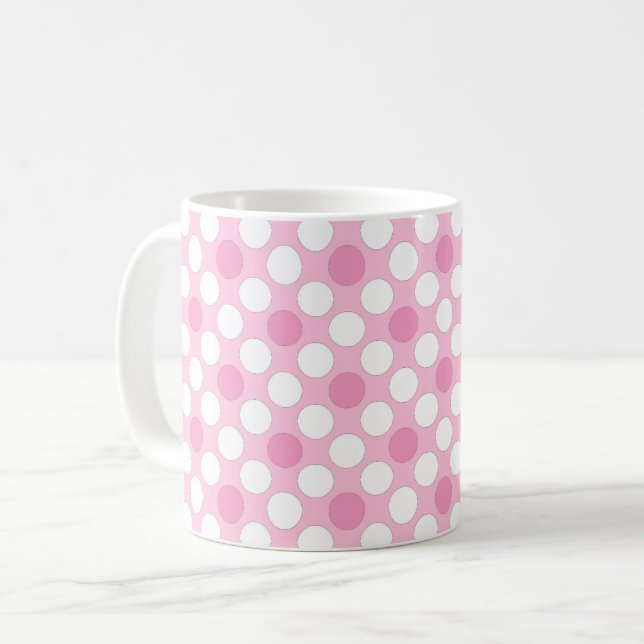 Polka dots white pink retro coffee mug (Front Left)