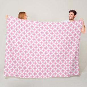 Polka dots white pink retro fleece blanket