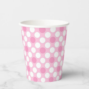 Polka dots white pink retro paper cups