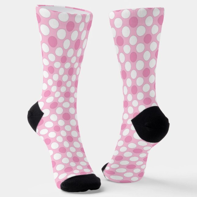 Polka dots white pink retro socks (Angled)