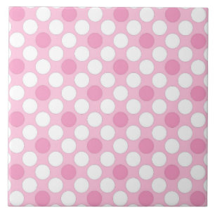 Polka dots white pink retro tile