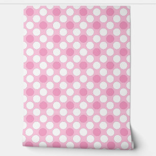 Polka dots white pink retro wallpaper