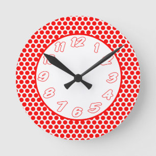 Polka Dots- White & Red Round Clock