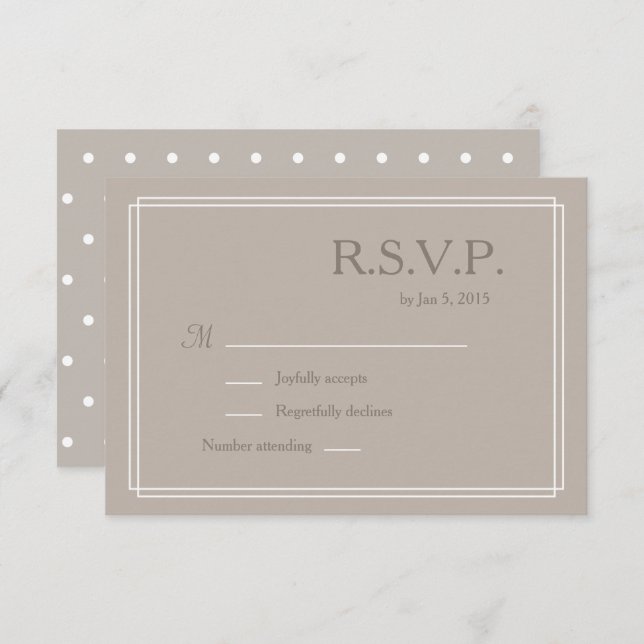 Polka dots white taupe minimalist wedding RSVP Invitation (Front/Back)