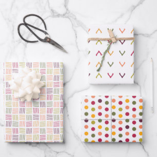 Polka Dots  Wishbones   Weaving lines -  Wrapping Paper Sheet