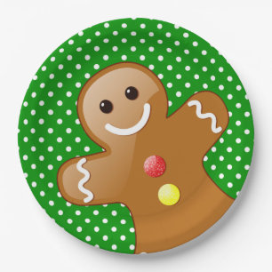 Polka Dots with Gingerbread Man Paper Plate