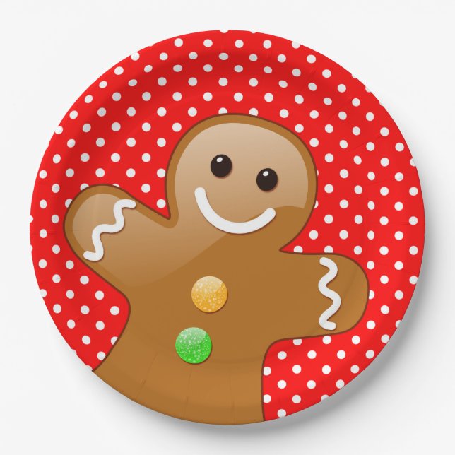 Polka Dots with Gingerbread Man Paper Plate (Front)