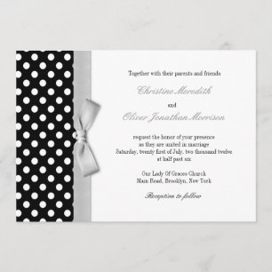 Polka Dots With Grey Bow Wedding Invitation
