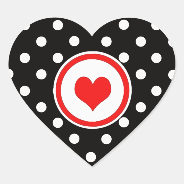 Polka Dots with Red Heart Heart Sticker (Front)